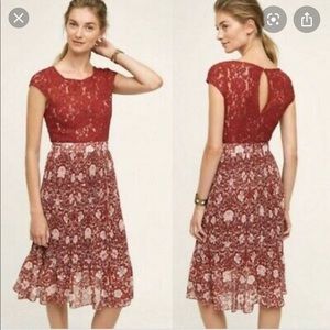 Plenty by Tracy Reese Red Lace & Floral Midi Dress